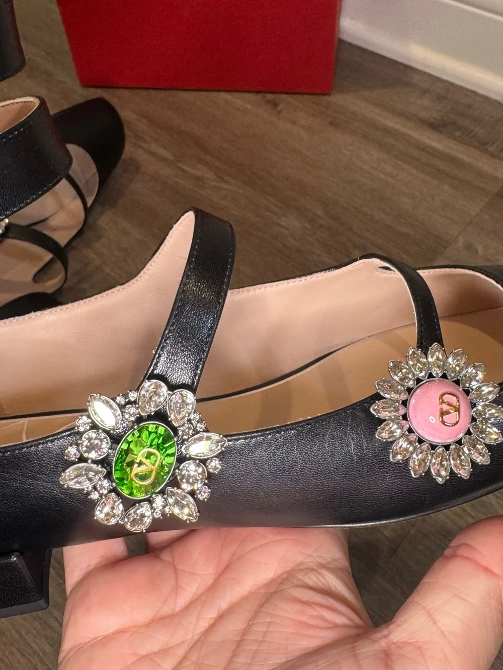 Valentino Garavani Preshoes Jewel Button Logo Ballerina Gladiator Zip Flats - Picture 11 of 16